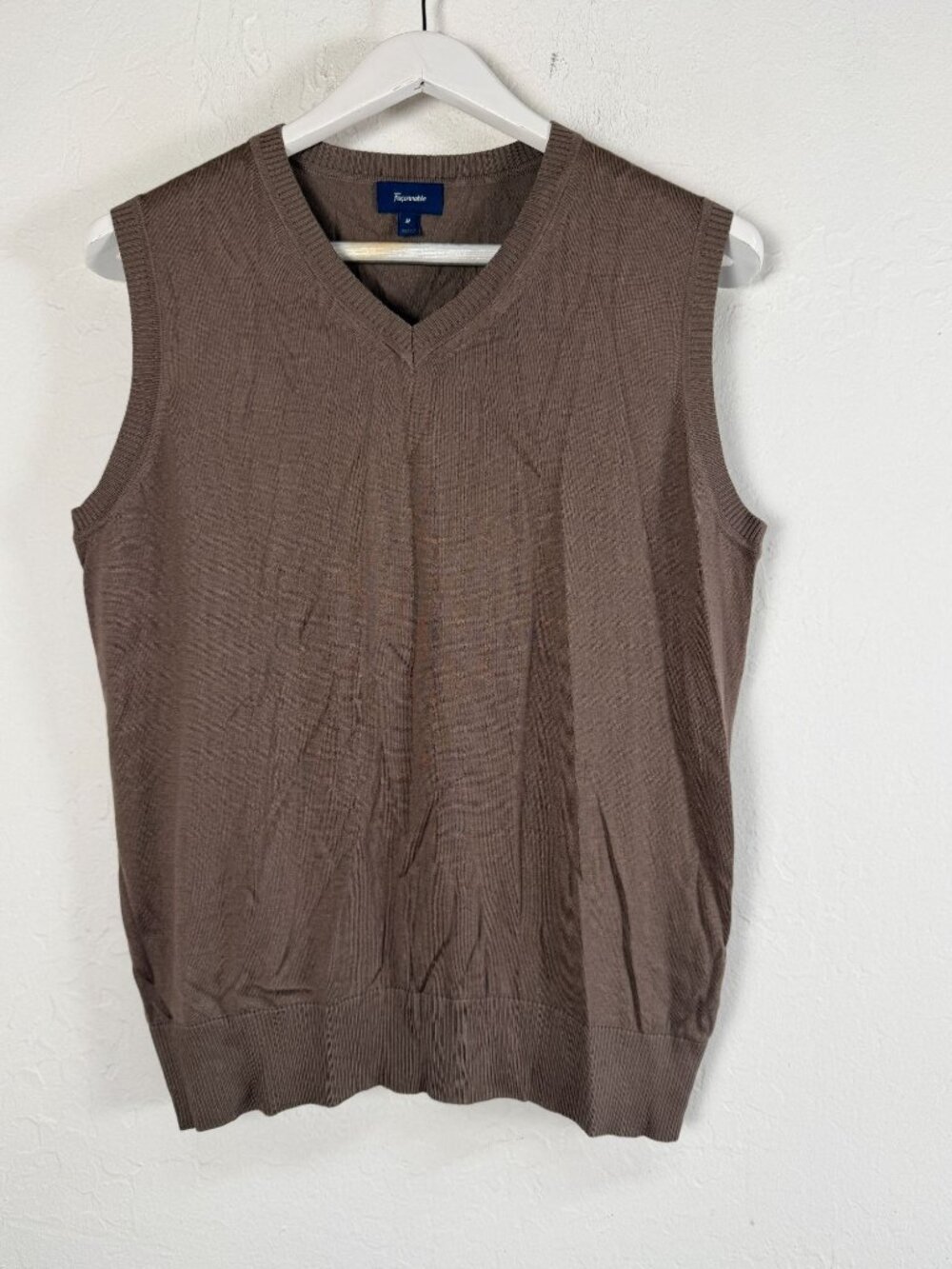 Façonnable Sweater Vest Mens Medium Silk Cashmere Blend Brown V-Neck Preppy Golf